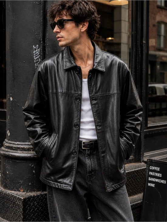 Couture by J. Park Other - Vintage Black Lamb Leather Car Coat Mens M Couture by J Park Full Zip Button Up
